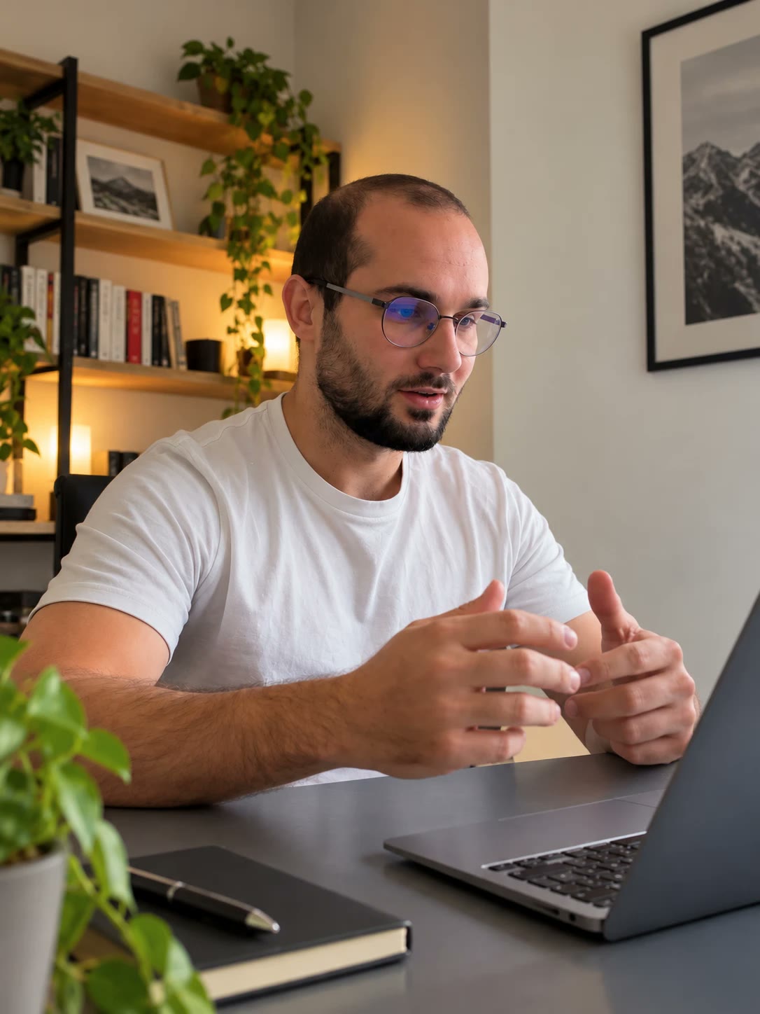 Robin Kraus im Beratungsgespräch per Video am Laptop